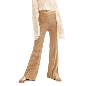 Free People Women's tan Keep It Real Flare Ribbed Knit Pants size medium NWT